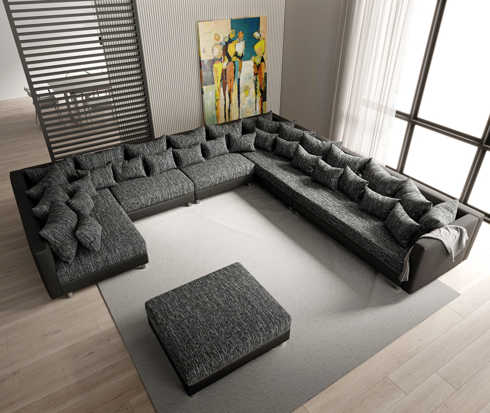 DELIFE Wohnlandschaft Clovis, XXL Schwarz mit Hocker Ottomane Rechts Wohnla günstig online kaufen
