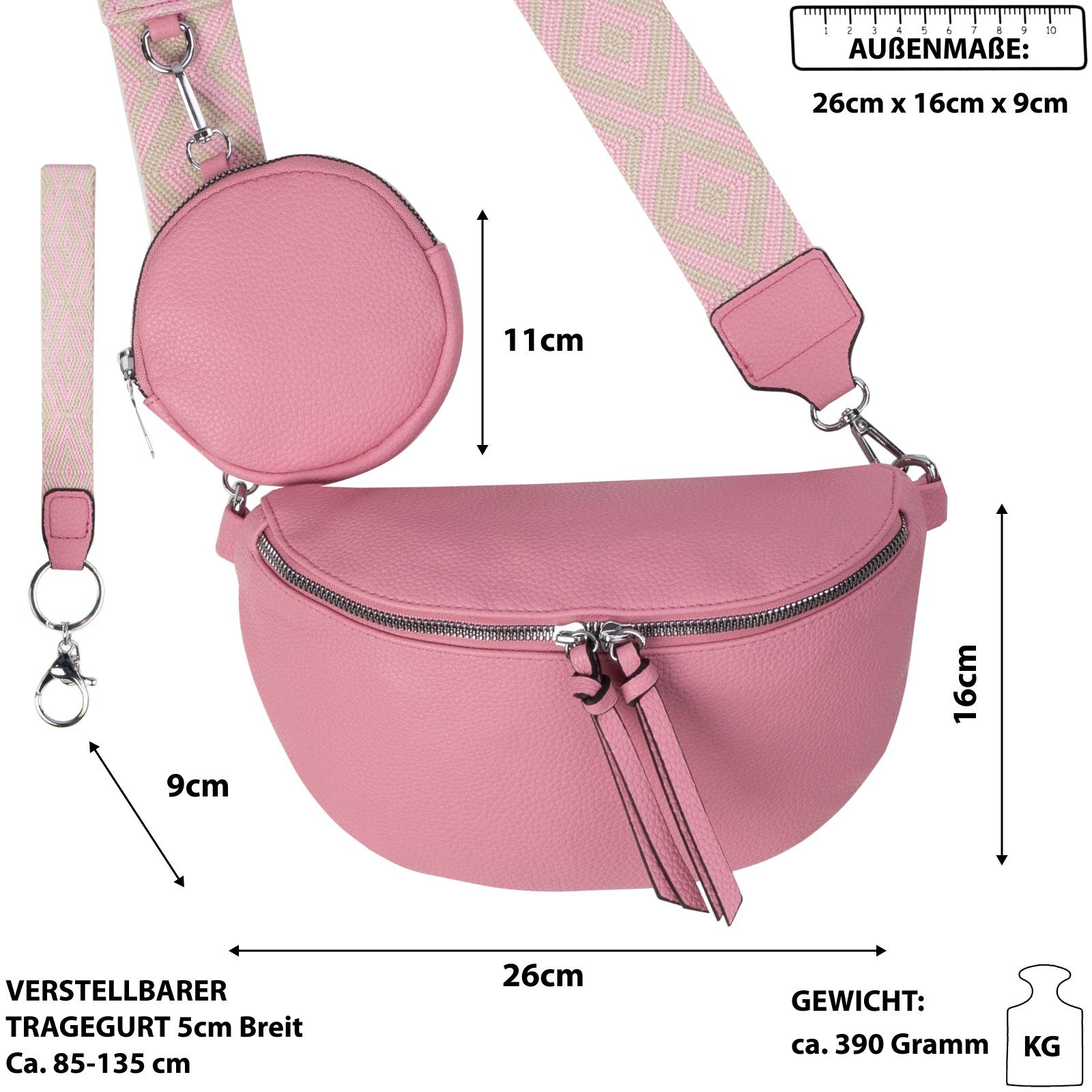 EAAKIE Gürteltasche Bauchtasche Umhängetasche Crossbody-Bag Kunstleder Italy-Design, als Schultertasche, CrossOver, Umhängetasche tragbar