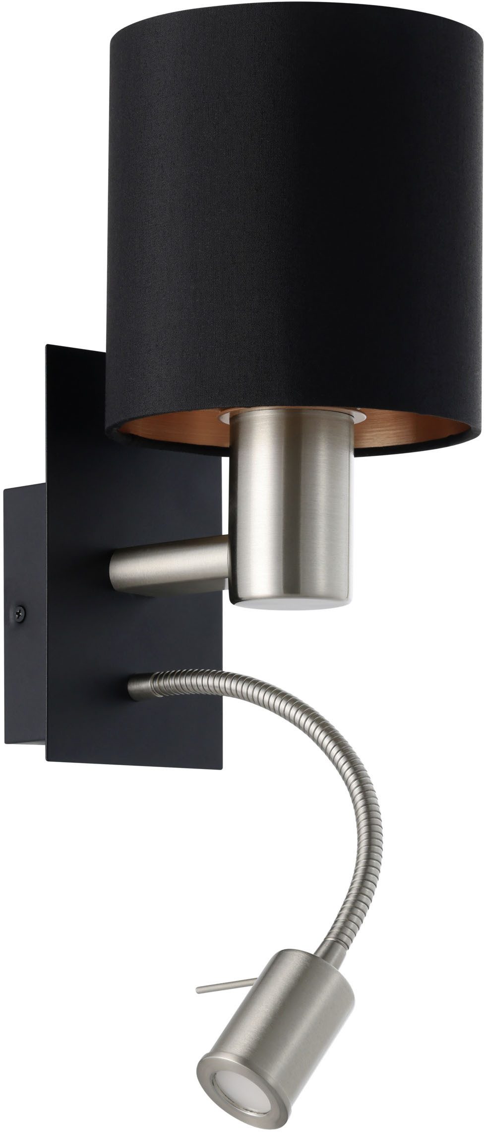 EGLO Wandleuchte PASTERI Wandlampe - Stahl - E27;LED - 1X40W;1X3,8W - IP20, Ein-/Ausschalter, Lesearm, ohne Leuchtmittel, Warmweiß, Wandstrahler, Wandspot, Wohnzimmer, Schlafzimmer, L15 x H38 x AL19,5cm