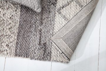 Teppich YARN 240x160cm grau beige, riess-ambiente, rechteckig, Höhe: 10 mm, Wolle-Gemisch · Handarbeit · Strickmuster · Schurwolle · Wohnzimmer