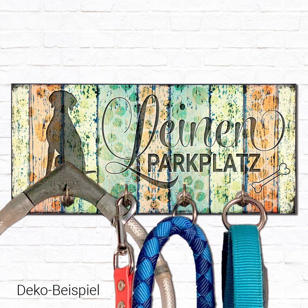 Cadouri Wandgarderobe PARKPLATZ Ecken, Hundegarderobe (Weimaraner) für mit handgefertigt, abgeschrägten Hundezubehör), MDF, mit (Garderobe Haken Hundebesitzer 4 für LEINEN