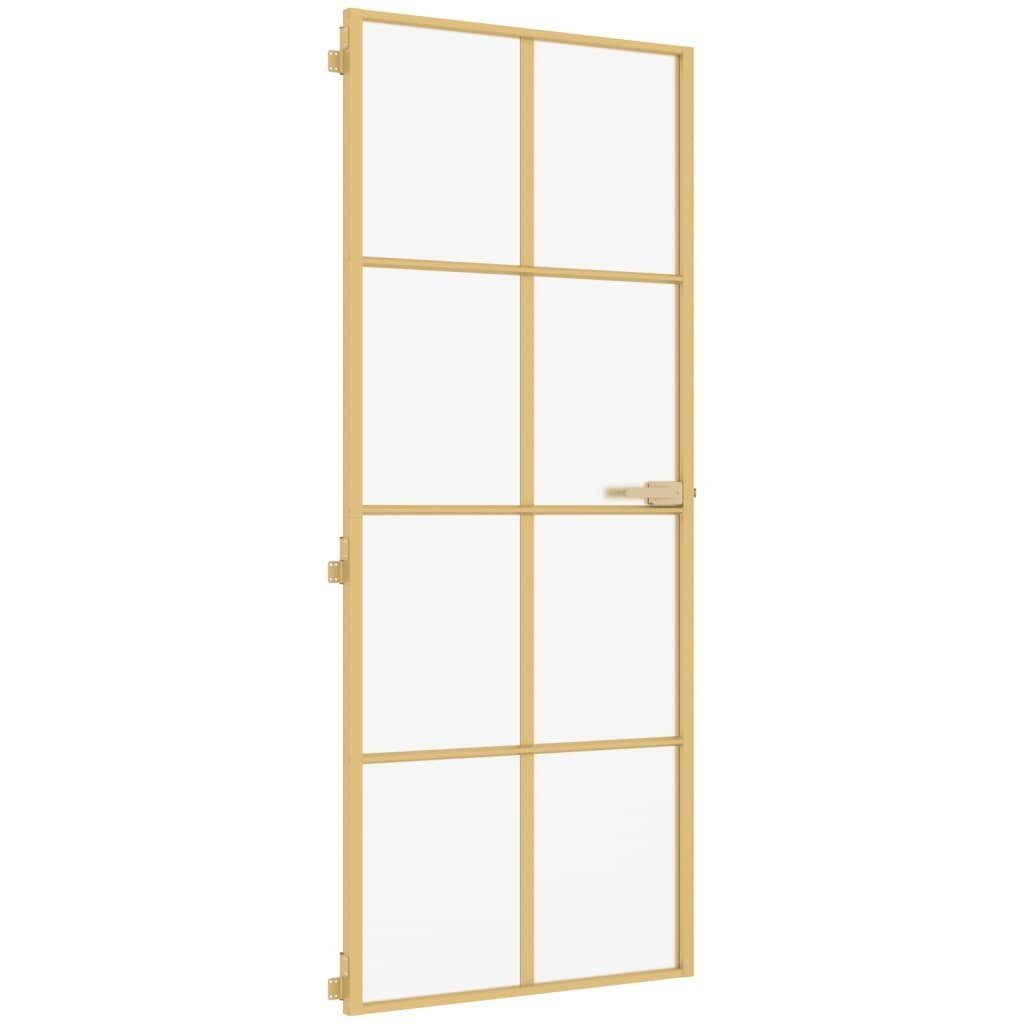 vidaXL Zimmertür Innentür Zimmertür Glas Schlank Golden 93x201,5 cm Hartglas und Alumin