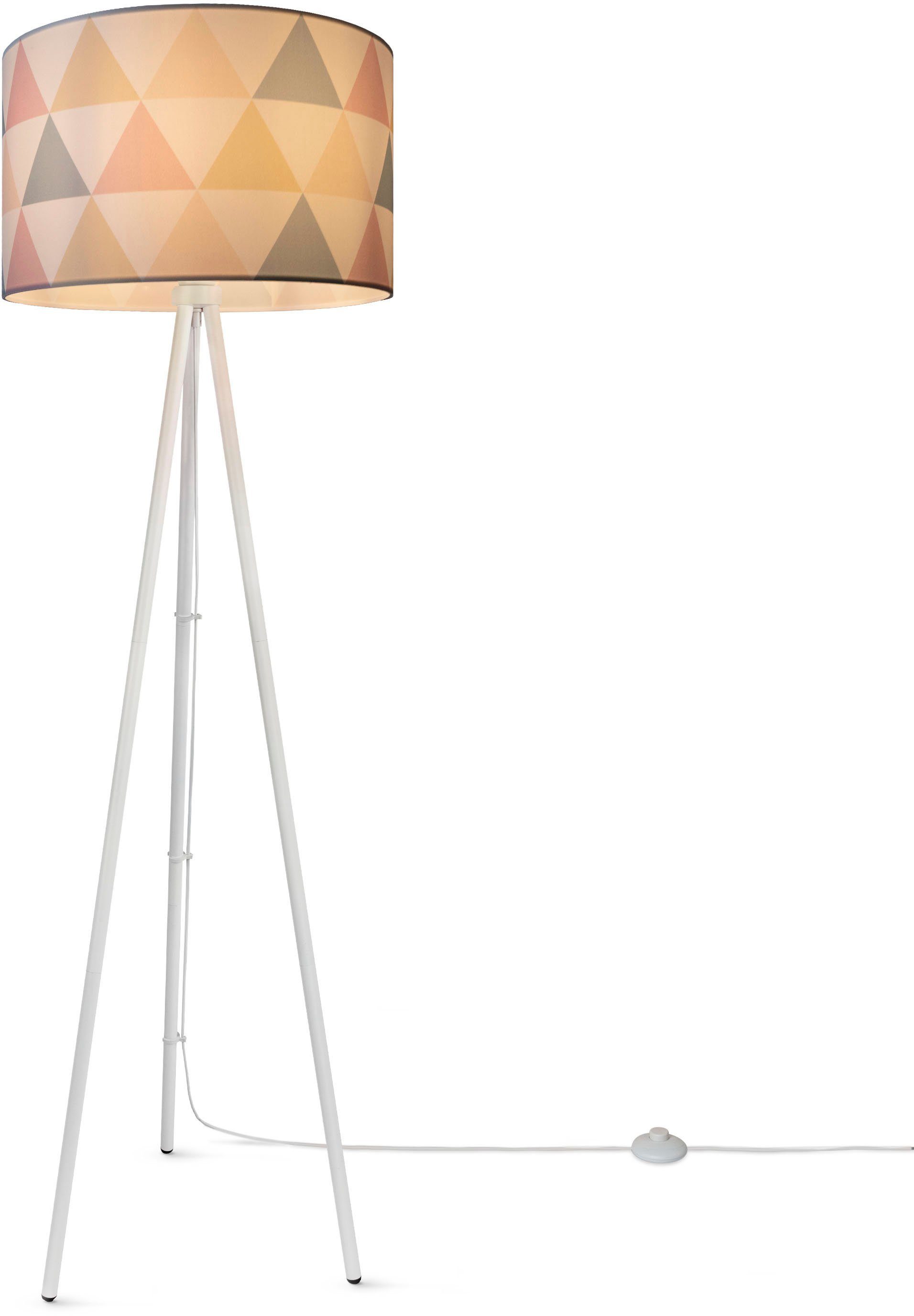 Paco Home Stehlampe Bunt Delta, Stehlampe Rund E27 Trina Dreieck Leuchtmittel, Leselampe Textil ohne Stofflampenschirm