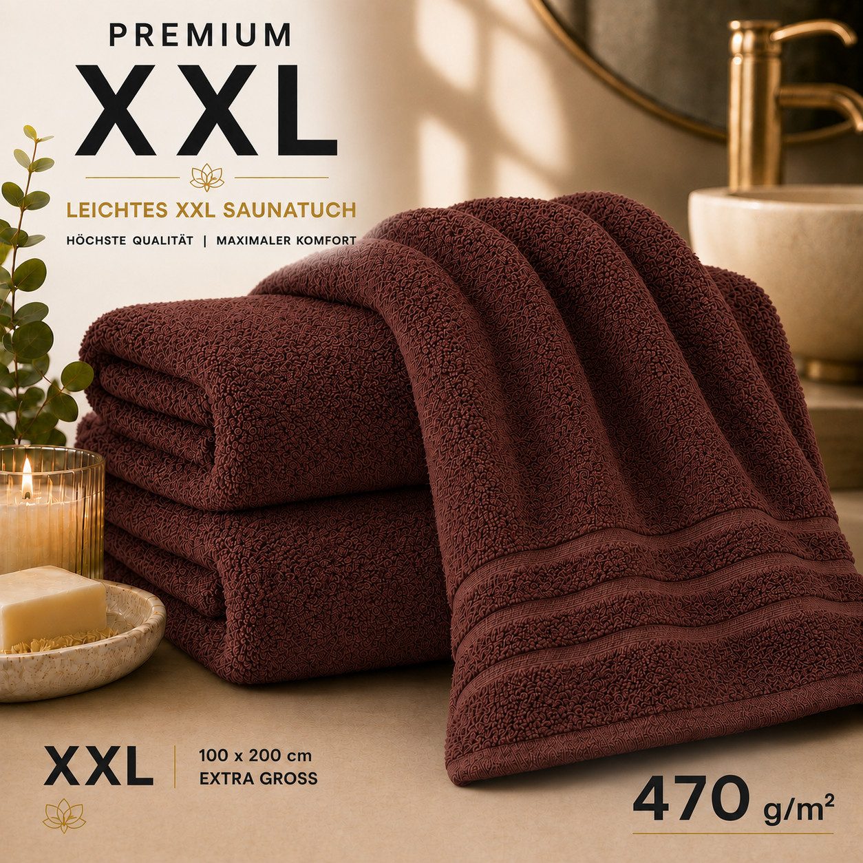 Komfortec Saunatuch 100x200 Extra Große XXL Premium Saunatuch, Unifarben (1-St), extra Große XXL, Schnelltrocknend, Frottee, Weich, Baumwolle – Bild 2 von 5
