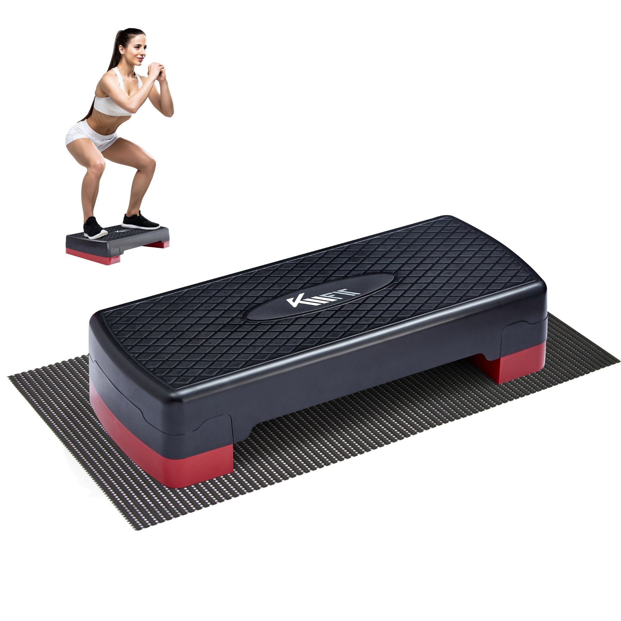 KM - Fit Stepper Fitness Steppbrett Aerobic Step-Bench Home (mit Anti-Rutsch-Matte), 2-Höhen