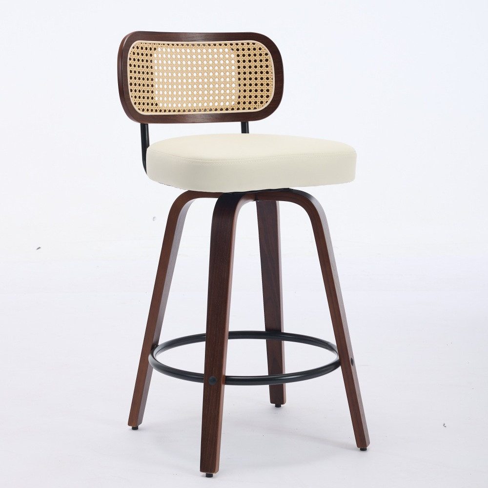 BBWL Polsterstuhl Barhocker Rattan drehbar Set 2/3 mit Cane Rückenlehne, mit gepolstertem Sitz, Walnussholz Beine