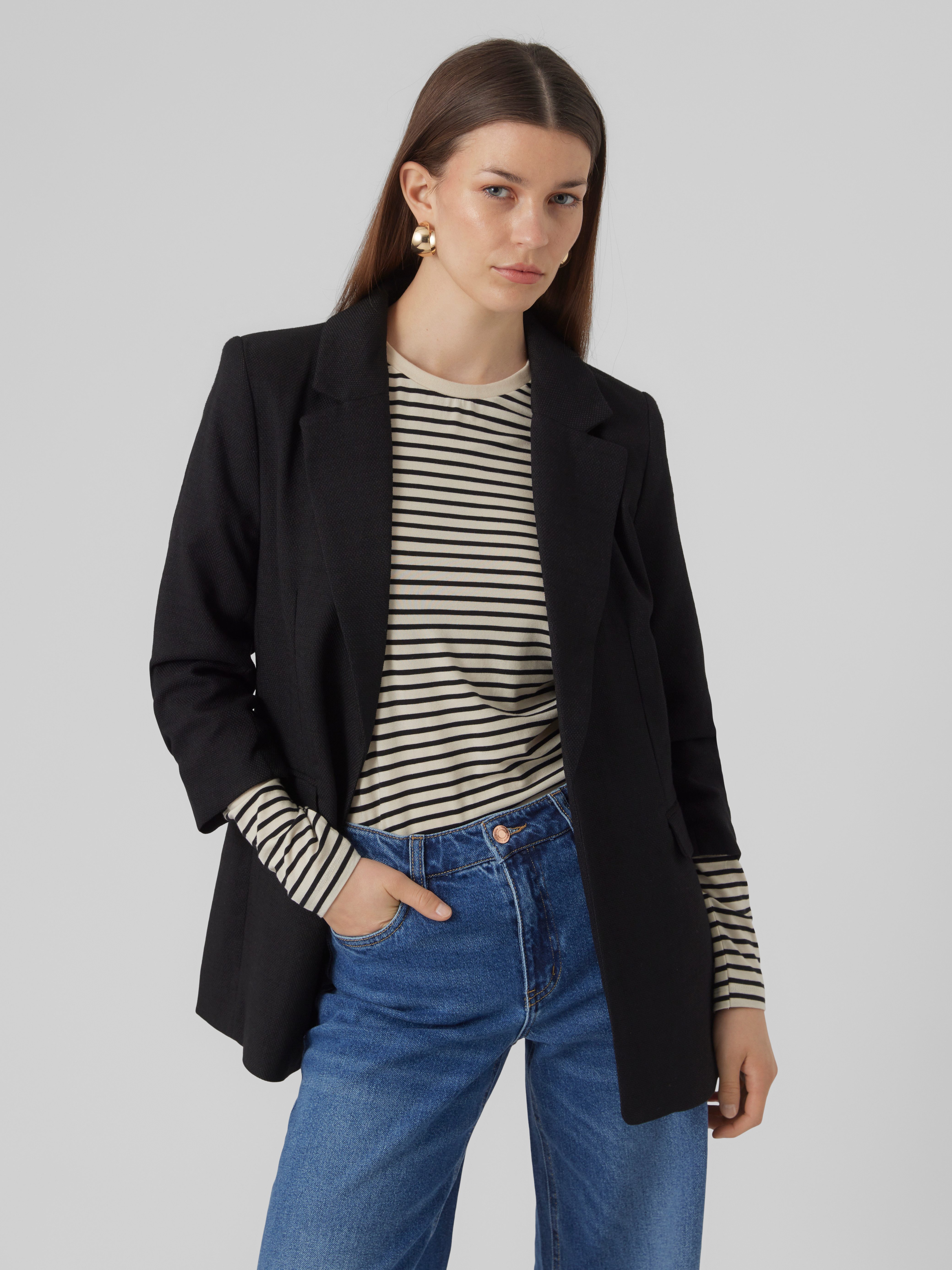 Vero Moda Longblazer VMFRIDA LS REGULAR BLAZER NOOS ohne Verschluss und mit gerafften 3/4 Arm