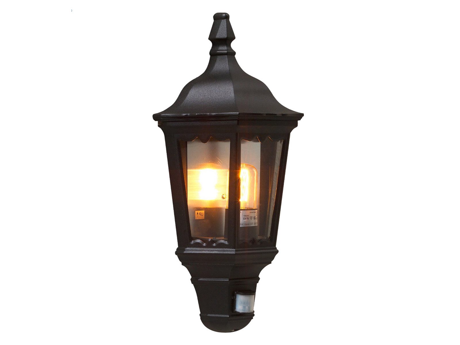 KONSTSMIDE LED Außen-Wandleuchte Laterne mit Bewegungssensor, Höhe 49,5cm, Bewegungsmelder, LED wechselbar, Warmweiß, Wand Außenleuchte Halbschale Fassadenbeleuchtung mit E27 Leuchtmittel