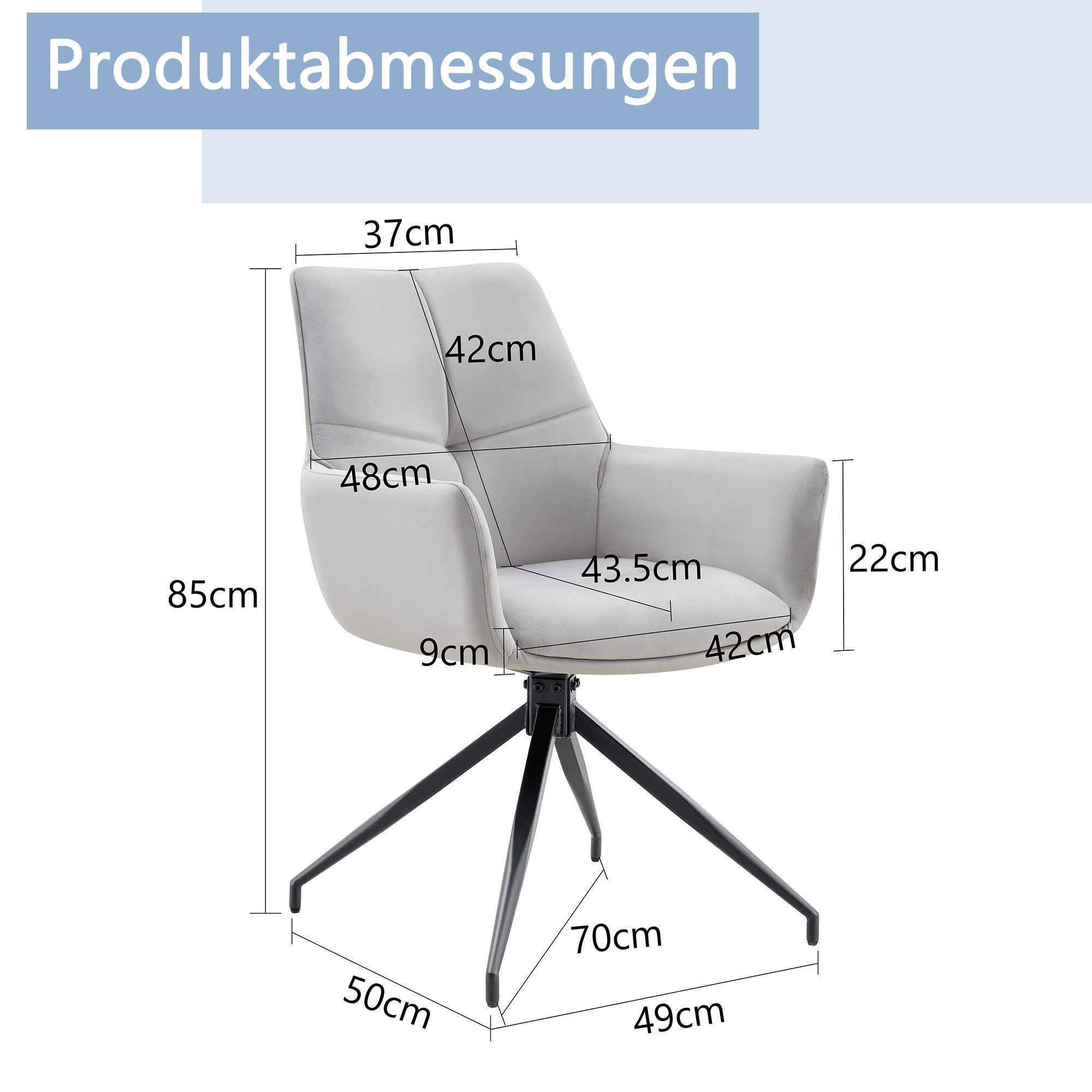 JUFU Drehstuhl 2er Set drehbar 360°mit Lehne & Metallbeine, Polsterstuhl (2 St), Küchenstuhl & Esszimmerstuhl, Stabile Metallbeine