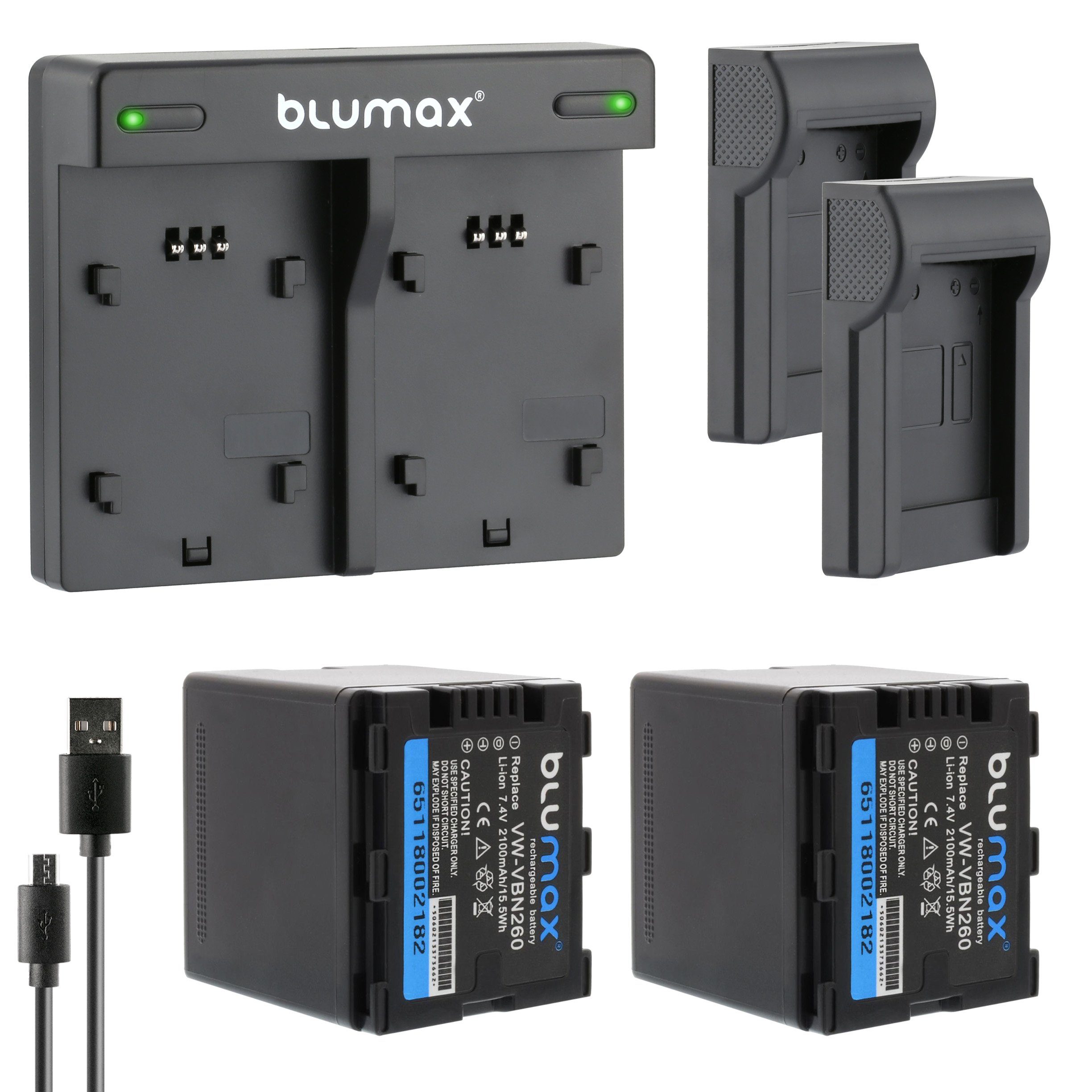 Blumax Set für Kamera-Akku VW-VBN260 mit mAh Lader 2100 Panasonic