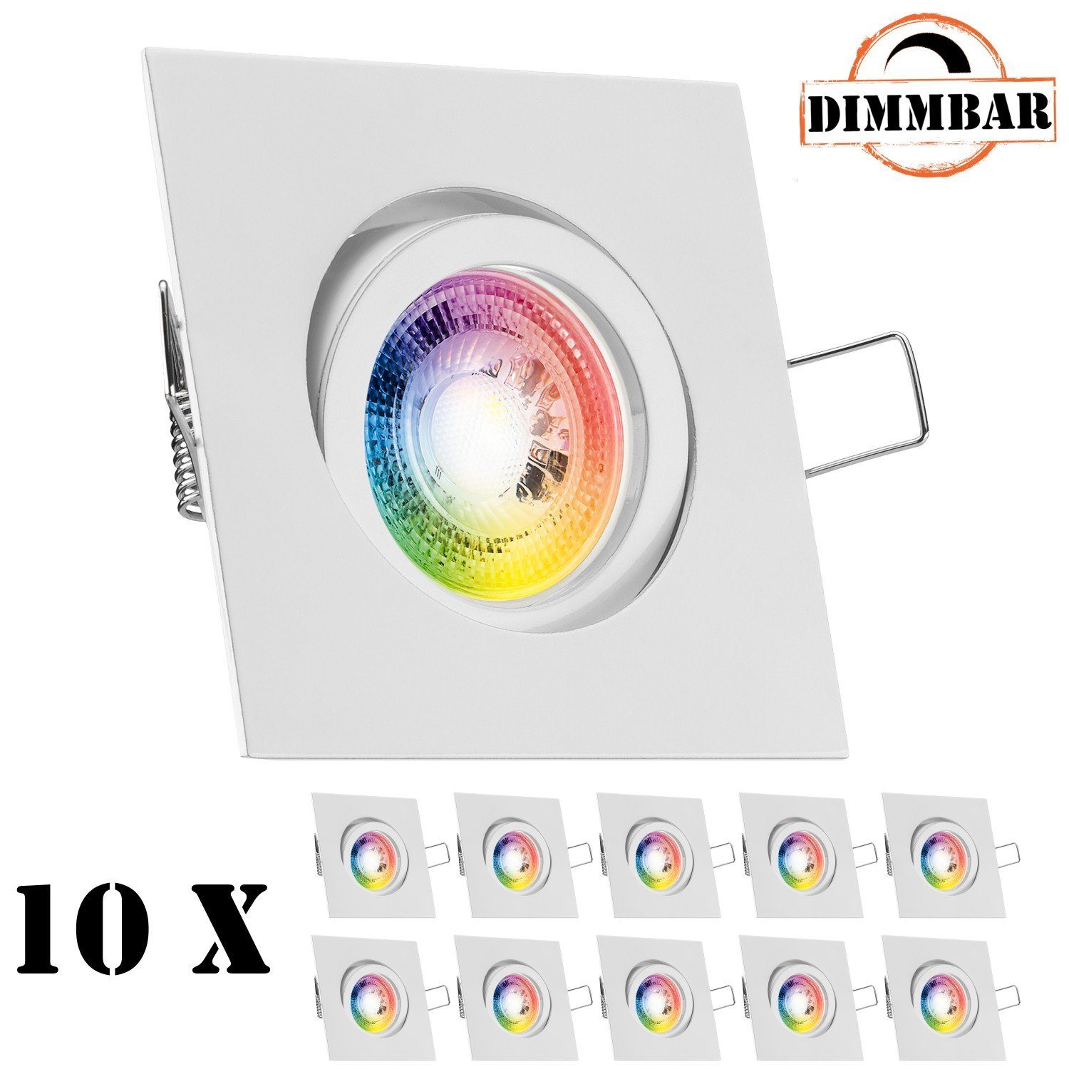 LEDANDO LED Einbaustrahler 10er RGB LED Einbaustrahler Set GU10 in weiß mit 3W LED von LEDANDO -