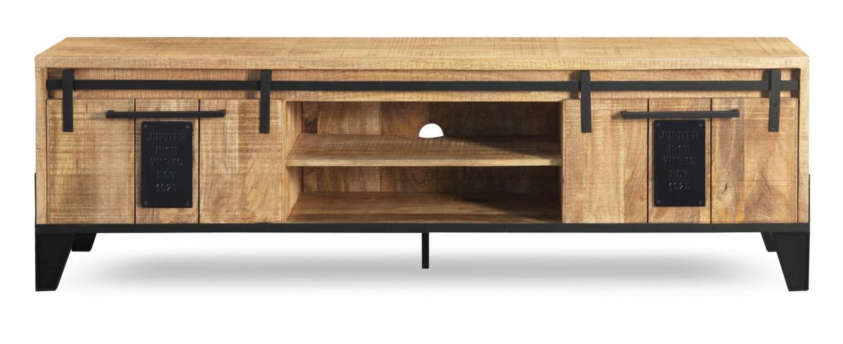 WOLF MÖBEL Sideboard (200 x 40 x 60), SLIDE Lowboard Mangoholz massiv mit 2 Schiebetüren & 2 Ablagen