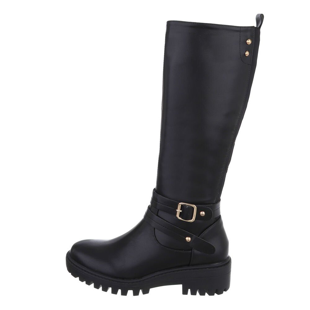 Ital-Design Damen Freizeit Stiefel Blockabsatz Klassische Stiefel in Schwarz