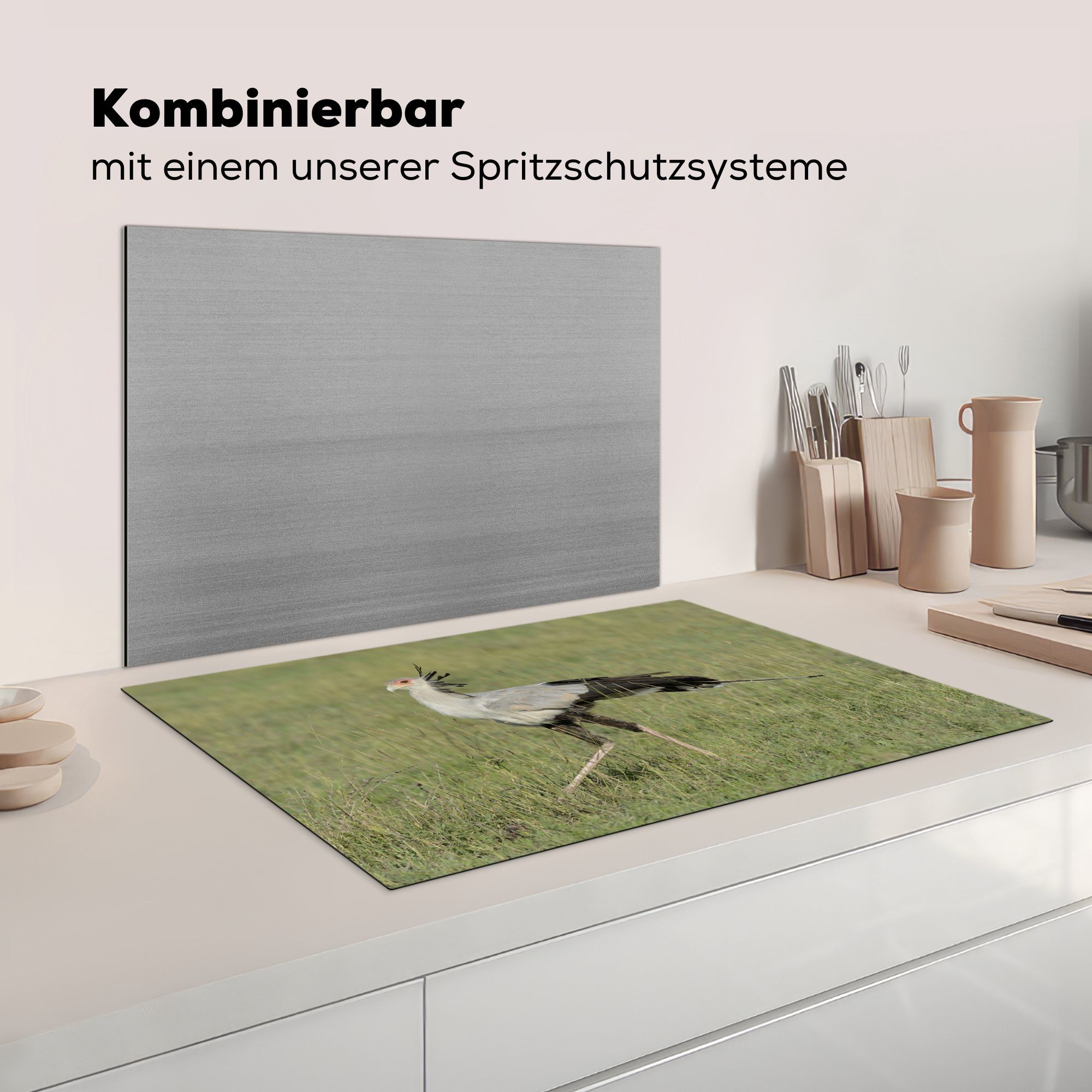 81x52 für Schutz Vogel küche, tlg), geht die Vinyl, (1 Gras, das Herdblende-/Abdeckplatte MuchoWow durch Sekretär Ceranfeldabdeckung Induktionskochfeld cm,