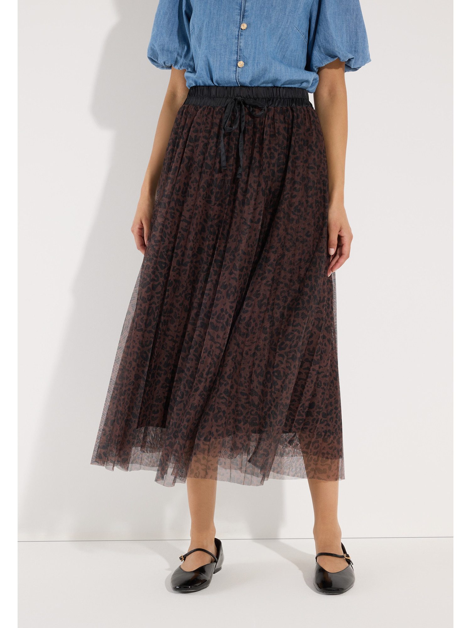 MORE&MORE A-Linien-Rock trendiger Maxi-Meshrock, Leoprint