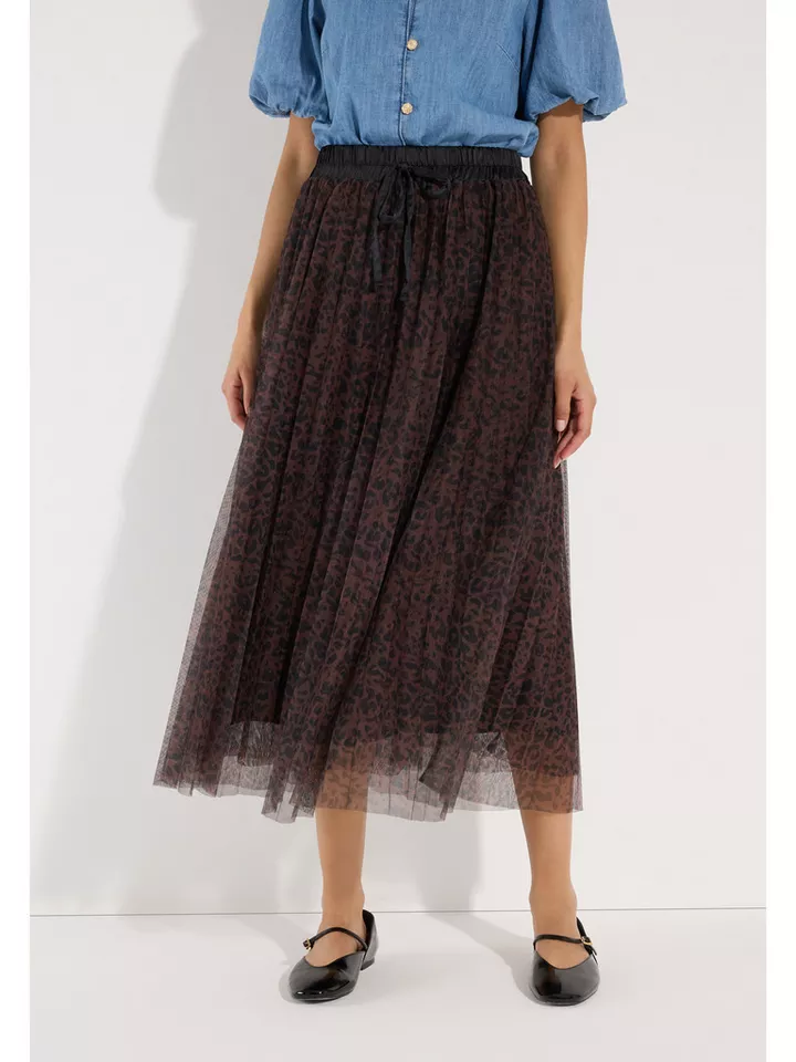 MORE&MORE A-Linien-Rock trendiger Maxi-Meshrock, Leoprint
