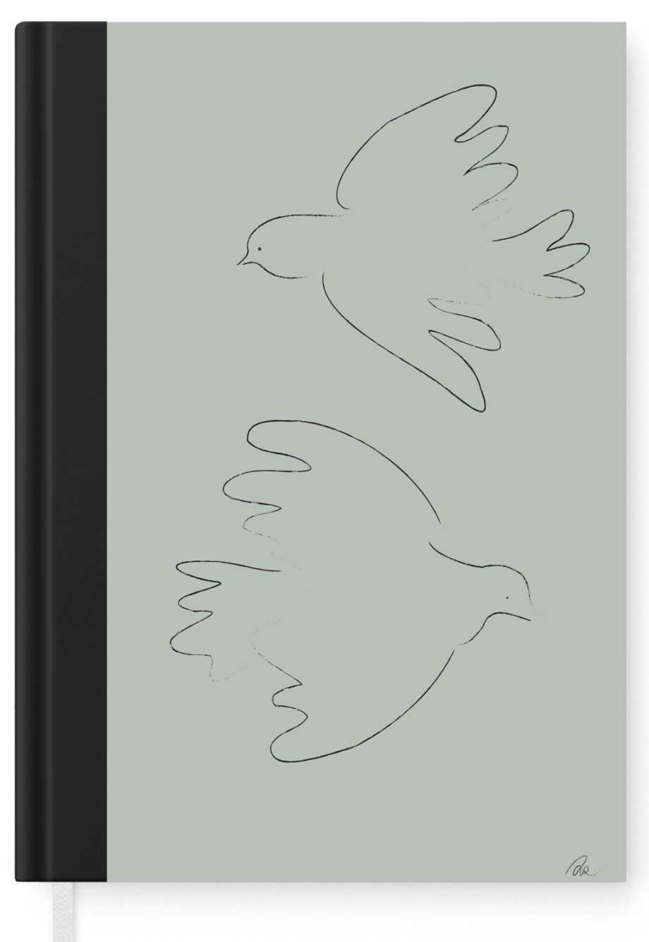 Merkzettel, Tauben Vögel Notizheft, - 98 - Journal, Seiten, Tiere Haushaltsbuch Strichzeichnung, - - A5, Tagebuch, Grün Notizbuch MuchoWow