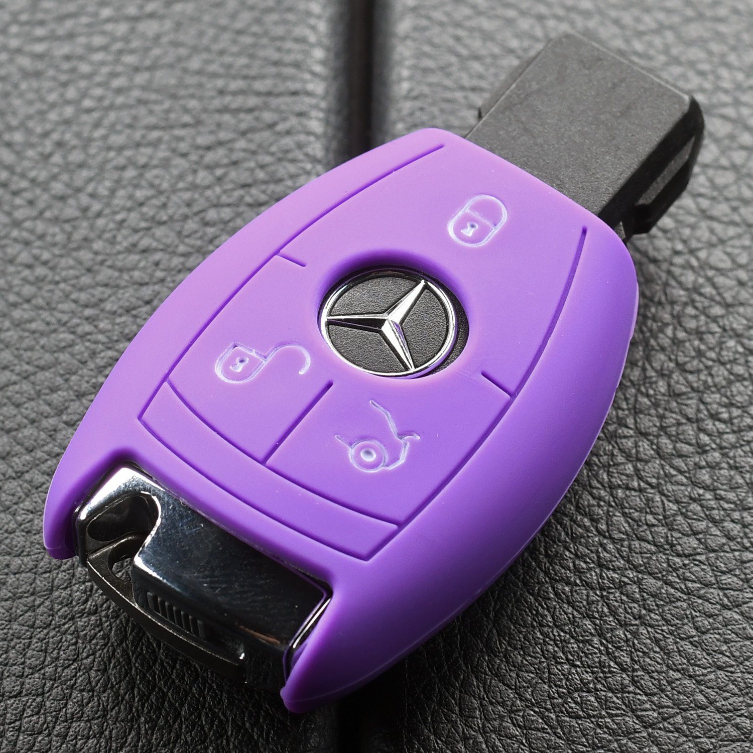 mt-key Schlüsseltasche Autoschlüssel Softcase Silikon Schutzhülle Lila, für Mercedes Benz W212 S212 C207 A207 CLS CLA 117 W242 W246 W176 W221