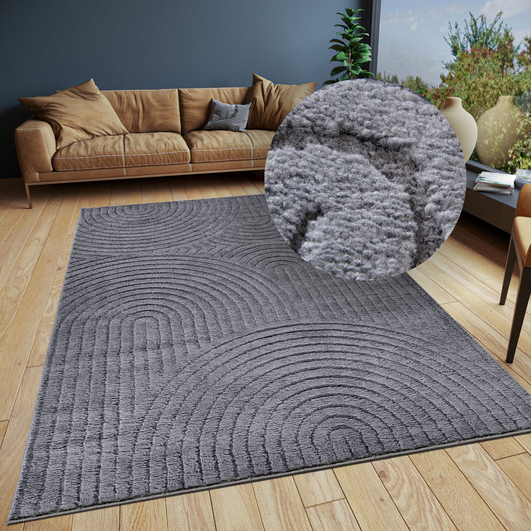 ELLE DECORATION Designteppich Cosy Panglao, auch als Rundteppich erhältlich, rechteckig, Höhe: 14 mm, uni Kurzflor, Hoch Tief Struktur, modern, Skandi, Boho, Wohnzimmer