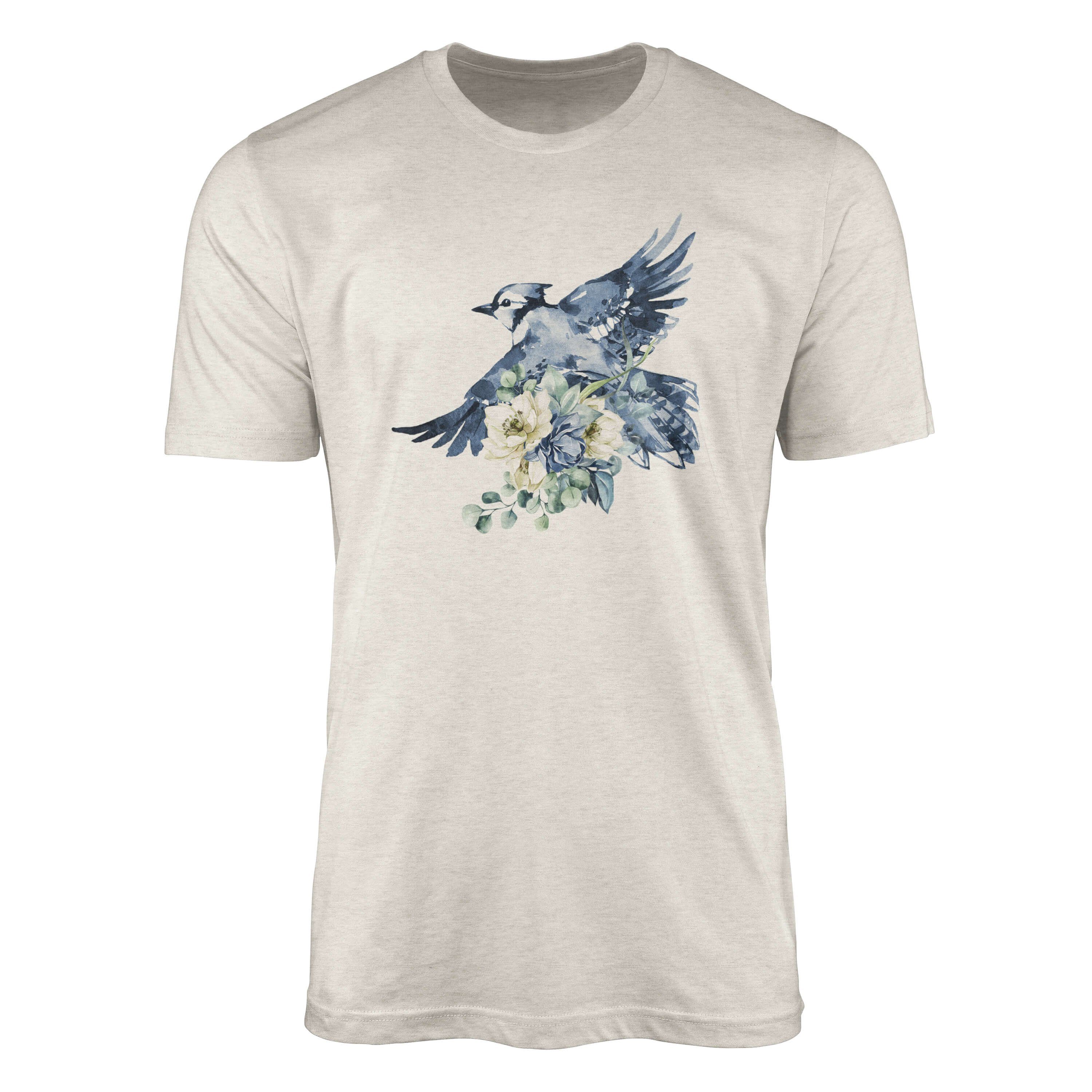 Sinus Art T-Shirt Herren Shirt Organic T-Shirt Aquarell Motiv kleiner Vogel Blau Bio-Baumwolle Ökomode Nachhaltig Far (1-tlg) | T-Shirts