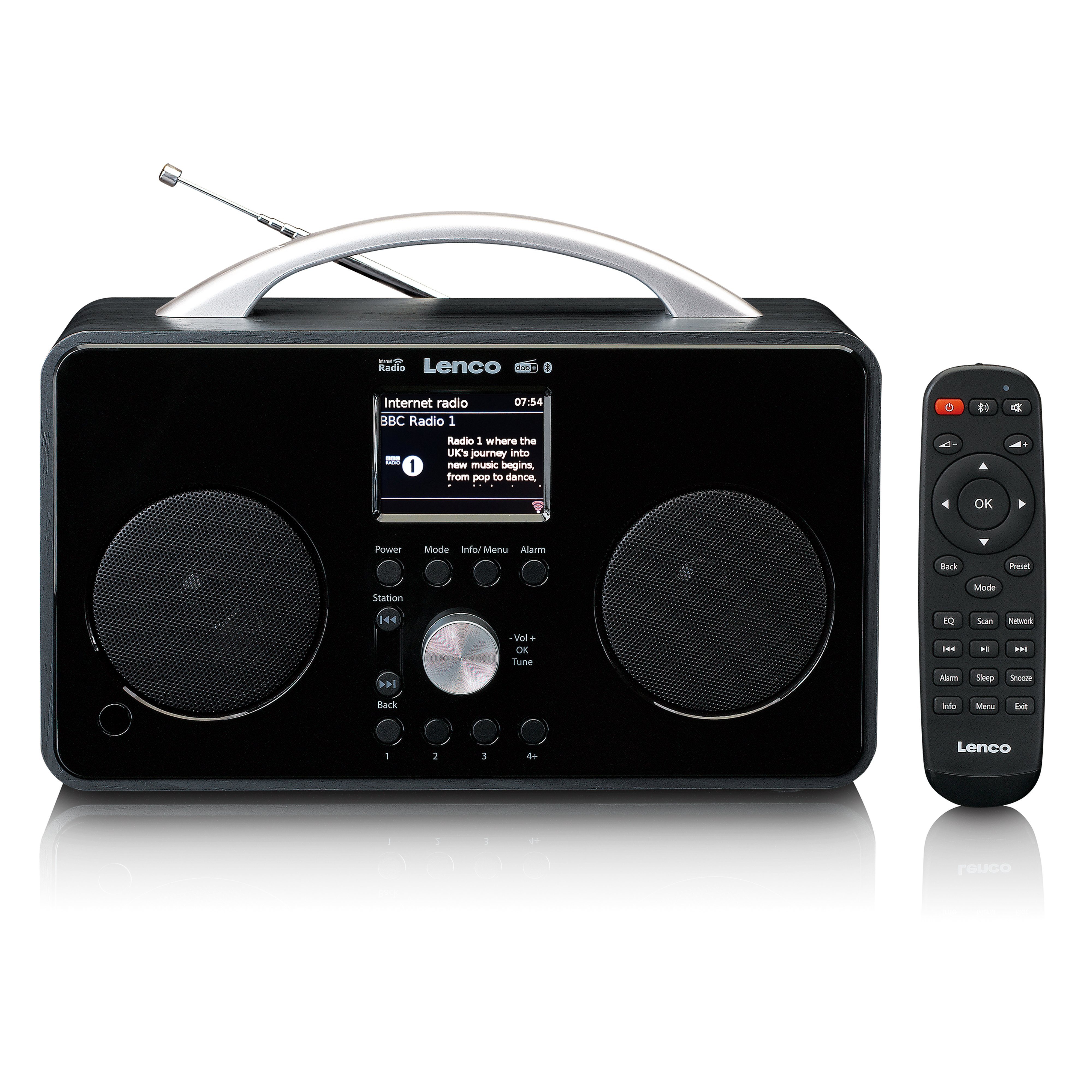 Lenco PIR-645 (DAB), W, (Digitalradio PLL FM Internet-Radio Bluetooth) Schwarz-Silber Radio, 5,00