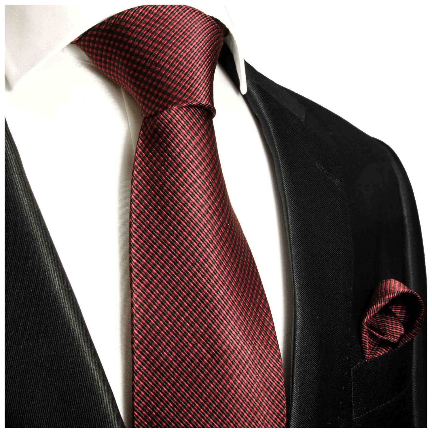 Krawatte »Designer Herren Seidenkrawatte und Tuch modern kariert 100%  Seide« (Set, 2-St., Krawatte mit Einstecktuch) Schmal (6cm), rot schwarz 450