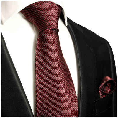 Paul Malone Krawatte Designer Herren Seidenkrawatte und Tuch modern kariert 100% Seide (Set, 2-St., Krawatte mit Einstecktuch) Schmal (6cm), rot schwarz 450