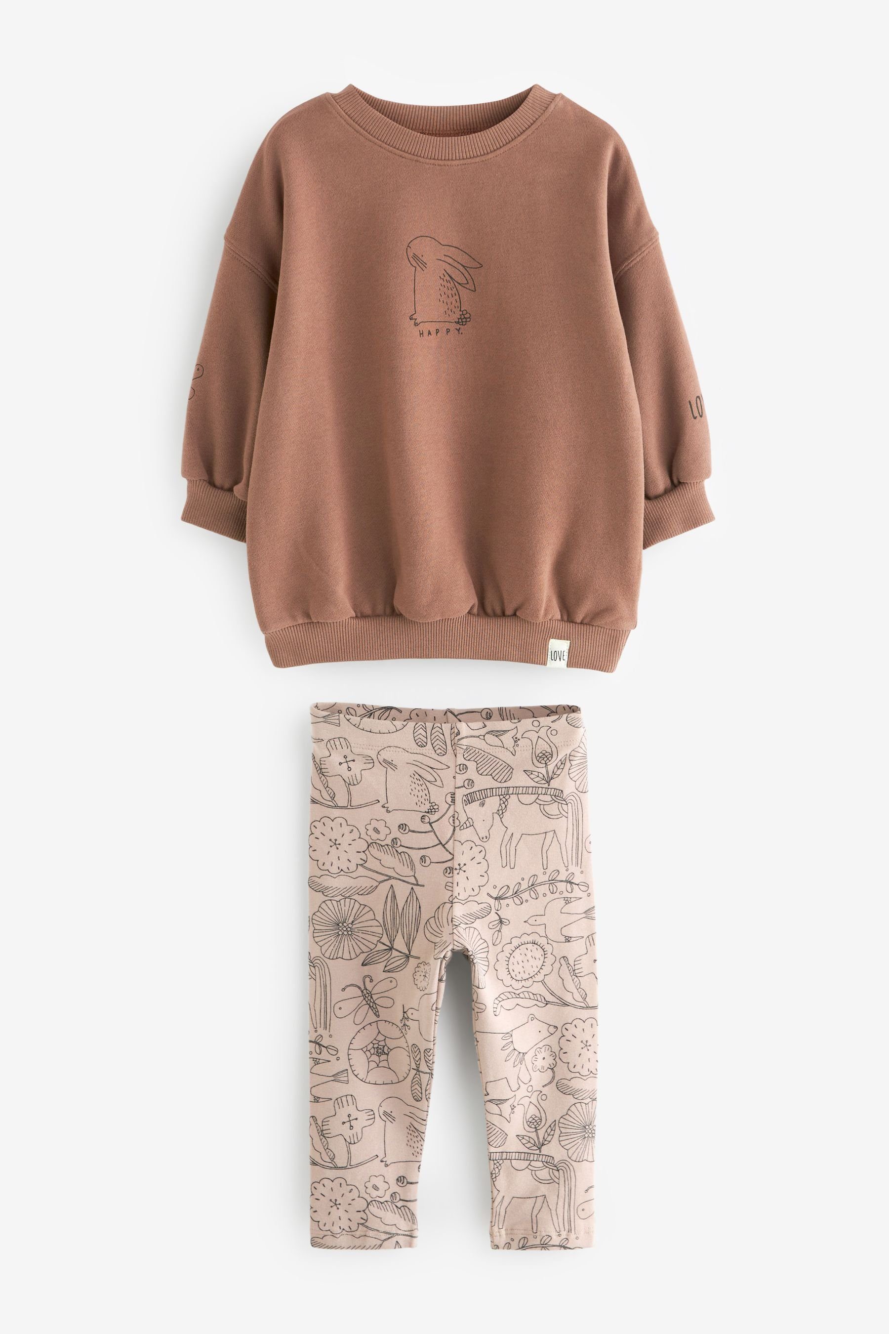 Next (2-tlg) Brown Sweatshirt Bunny Leggings Shirt Bedrucktes und Set im Leggings &