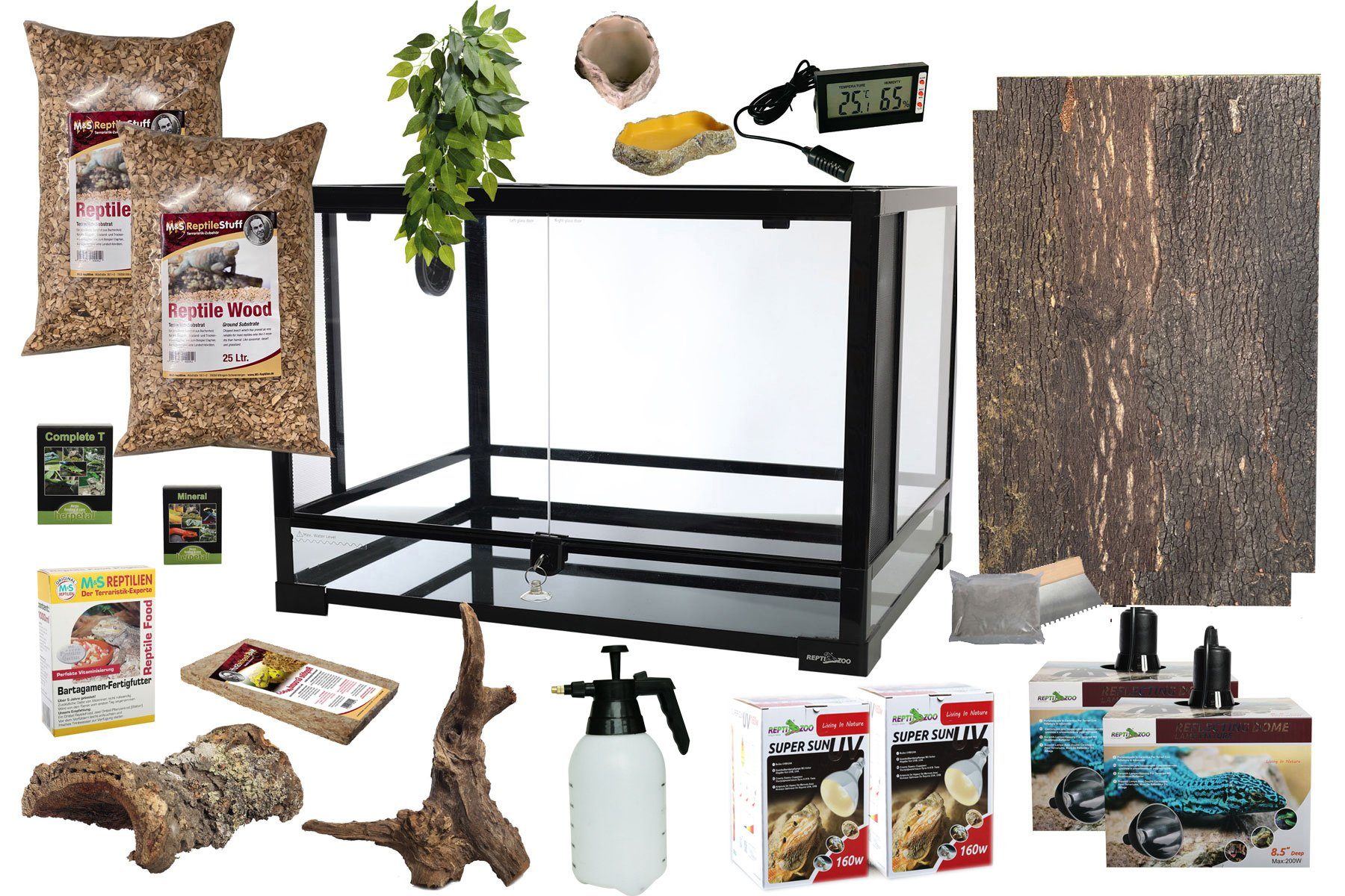 M&S Reptilien Terrarium Komplettset: Für Bartagamen, Tejus und Warane (ca. 150 cm Länge)