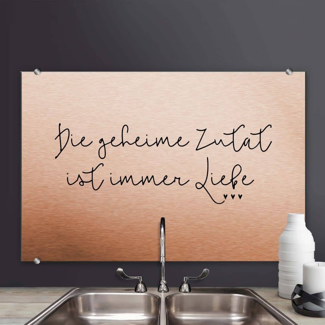K&L Wall Art Spritzschutz Industrial Kupfer Optik Metall Spritzschutz Küche Geheime Zutat Liebe