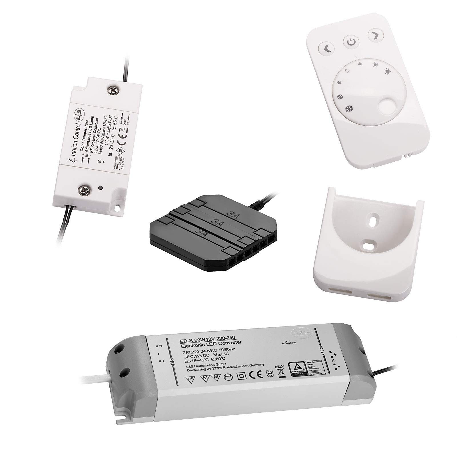 SO-TECH® LED Unterbauleuchte Emotion Steuerung 1-Kanal Starterset mit 12-fach Verteiler (inkl. 60W Konverter und Fernbedienung