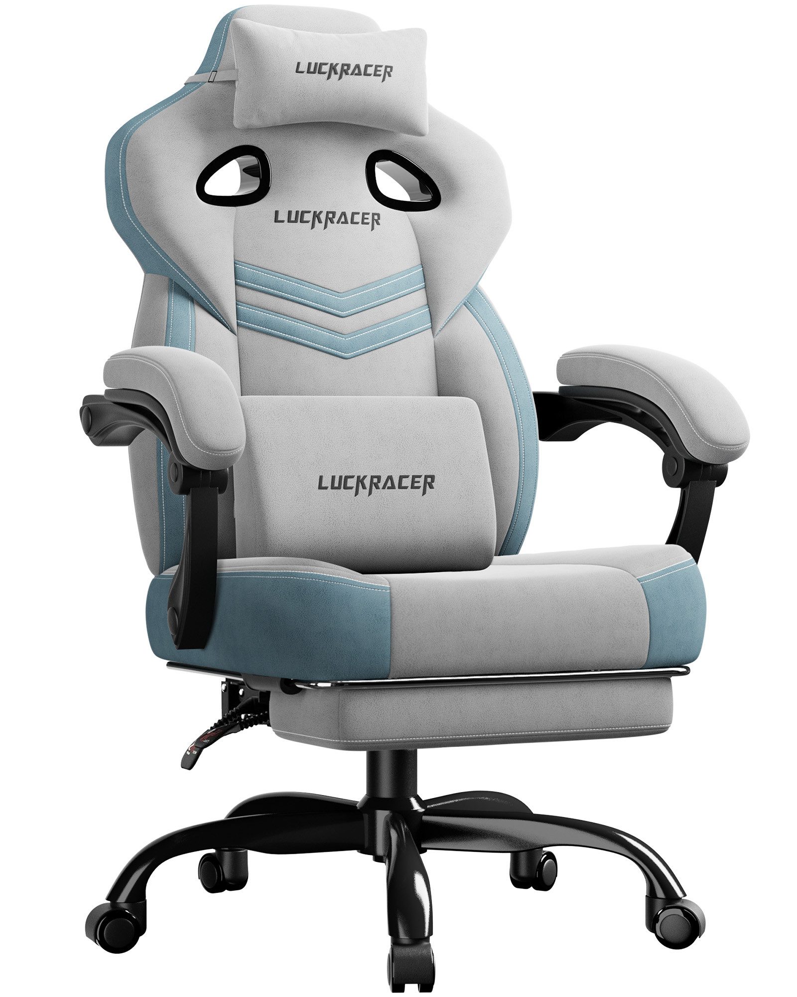GTPLAYER Gaming-Stuhl Stoff, Racing Gamer Stuhl, Ergonomischer Gaming Sessel Gaming Chair, Schreibtischstuhl, Federsitzkissen mit Fußstütze