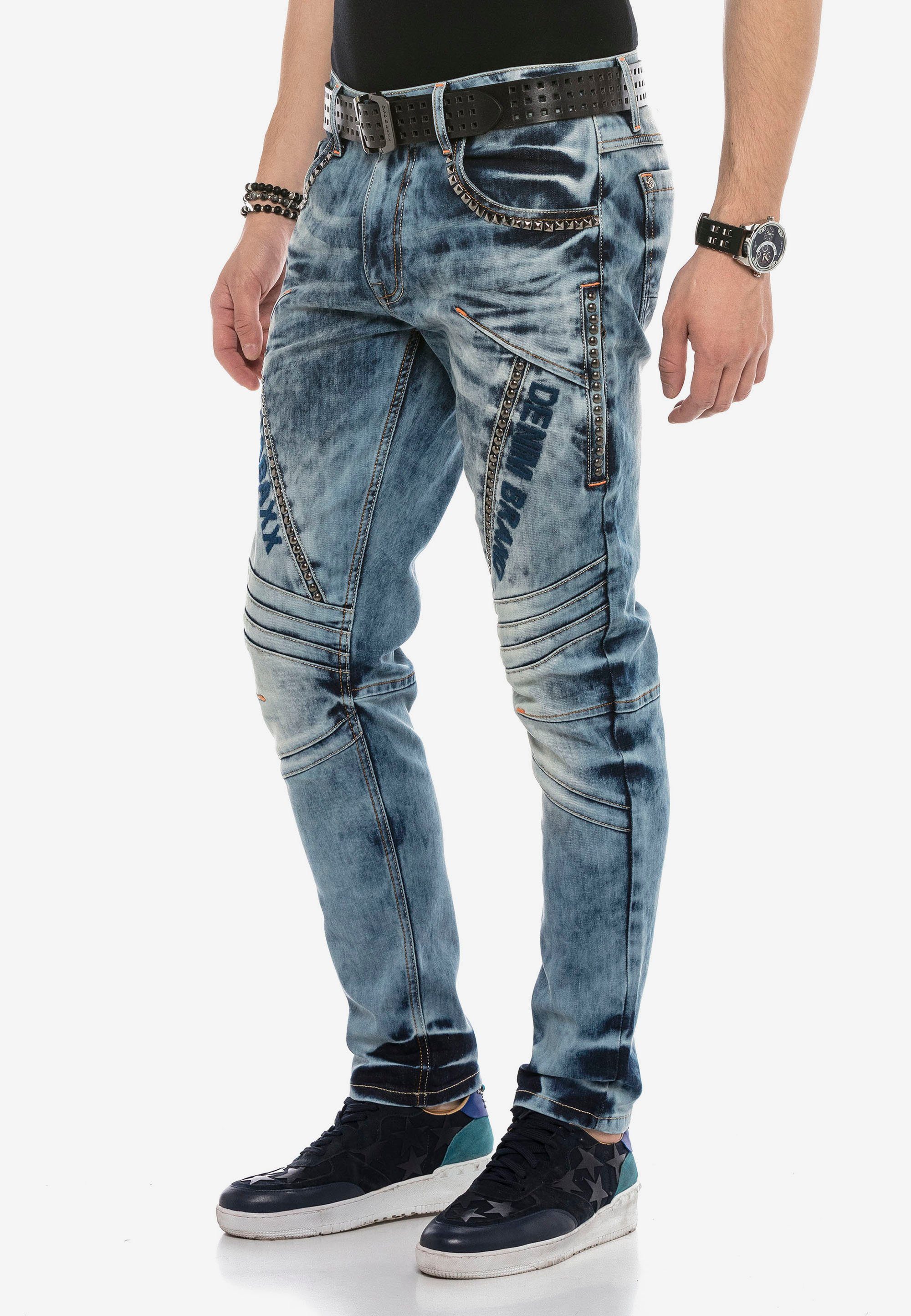 Herren Jeans Cipo & Baxx Straight-Jeans im lässigen Biker-Look