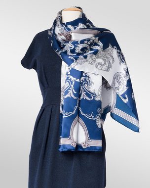 MayTree Seidenschal Floral Nachtblau Weiss, 55x175, leichter Damenschal, alljährig, (Stück), Seidentuch 100% Seide