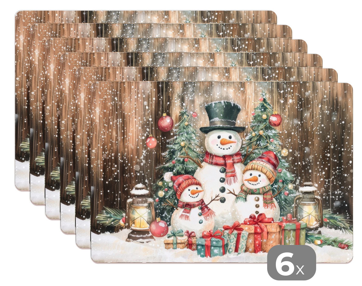 MuchoWow Platzset Schneemann - Familie - Farbenfroh, (6-St), Platzsets, Tischset, Abwaschbar, Tischsets, Platzdeckchen