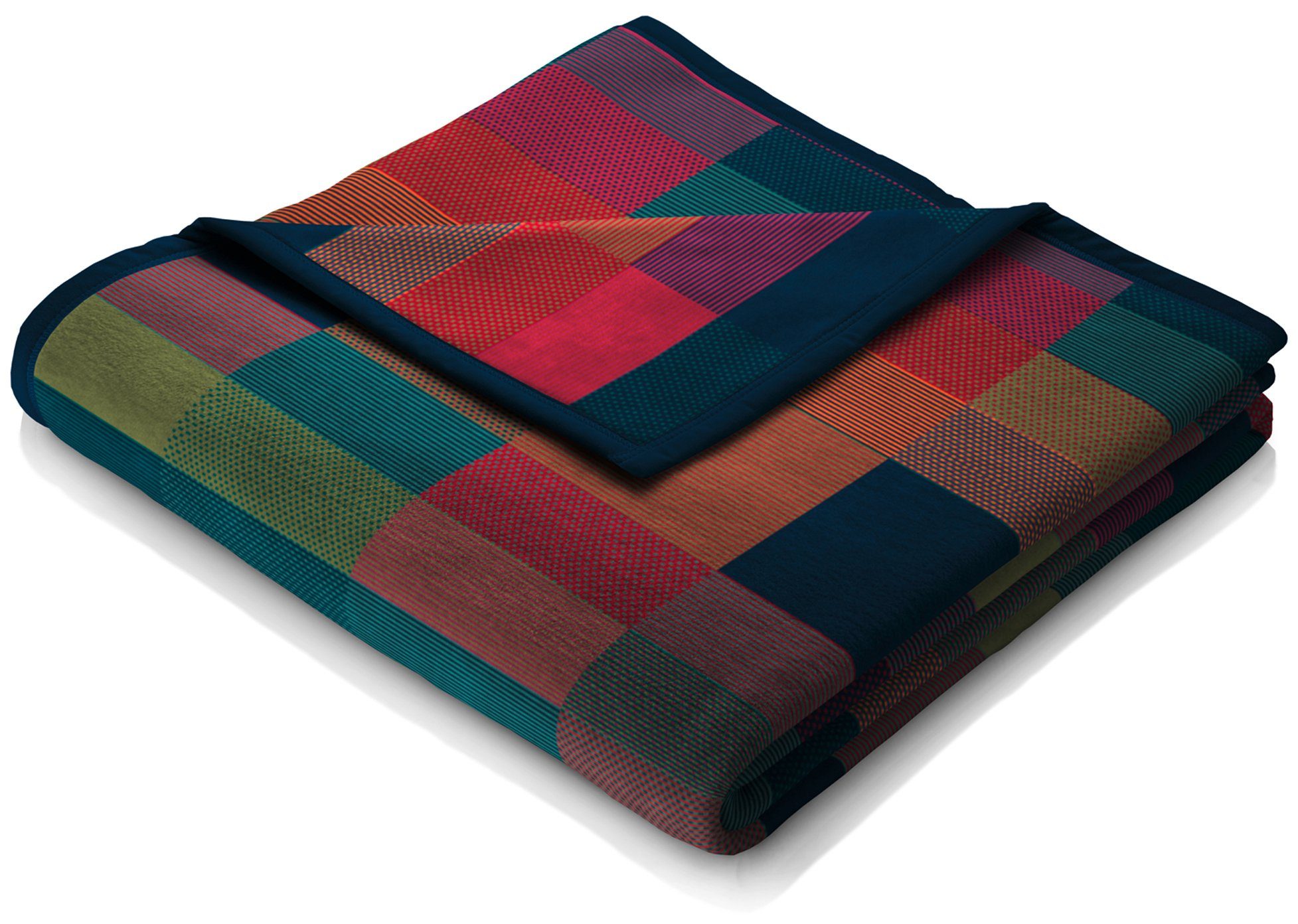 Wohndecke Color Squares blue, blau-bunt karierte Decke in 150x200, Baumwoll günstig online kaufen