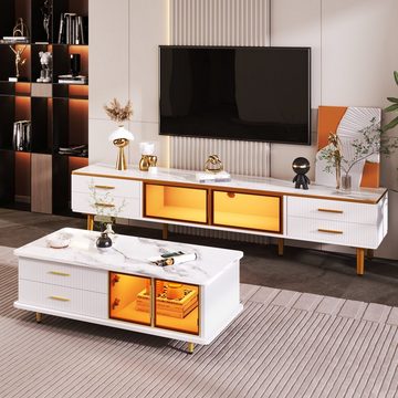 WISHDOR TV-Schrank TV Schrank Fernsehschrank TV-Lowboard Sideboard Beistellschrank modern (mit 4 Strukturierte Schubladen 4 Füßen) 170*37*47,5cm, Mamoroptik