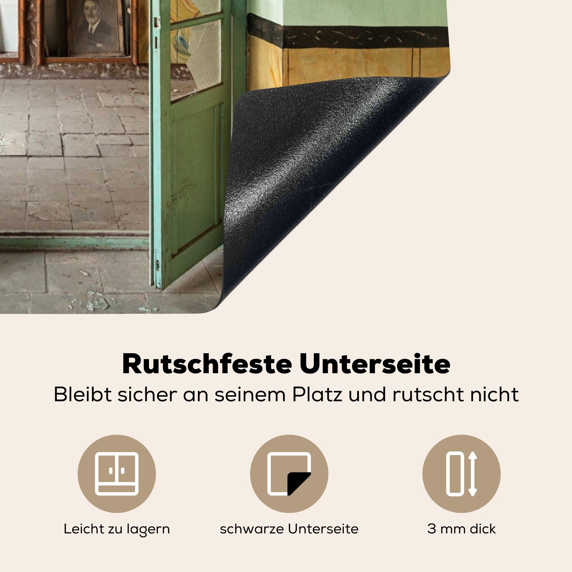 Herdblende-/Abdeckplatte Mobile - Tür Grün - Architektur nutzbar, Glas, - Vinyl, cm, MuchoWow Ceranfeldabdeckung (1 Arbeitsfläche 60x52 tlg),
