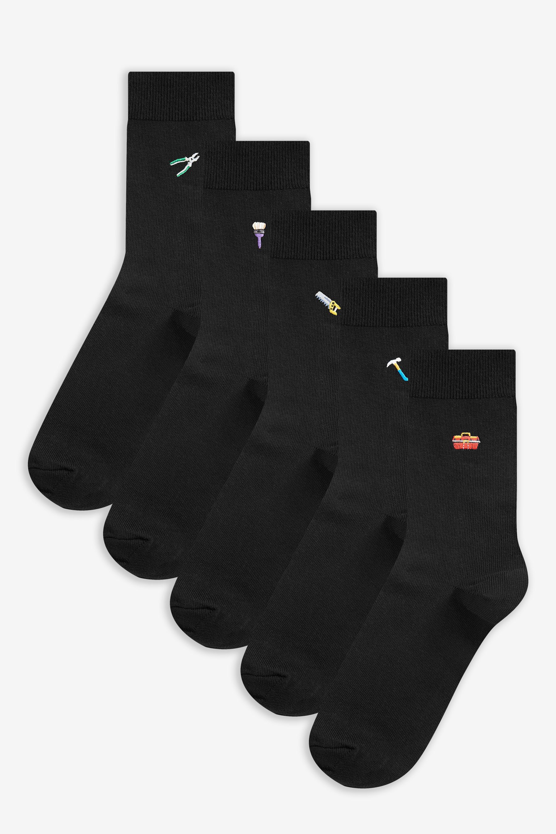 Stickerei Black (5-Paar) Socken Kurzsocken 5er-Pack mit Next Tools DIY