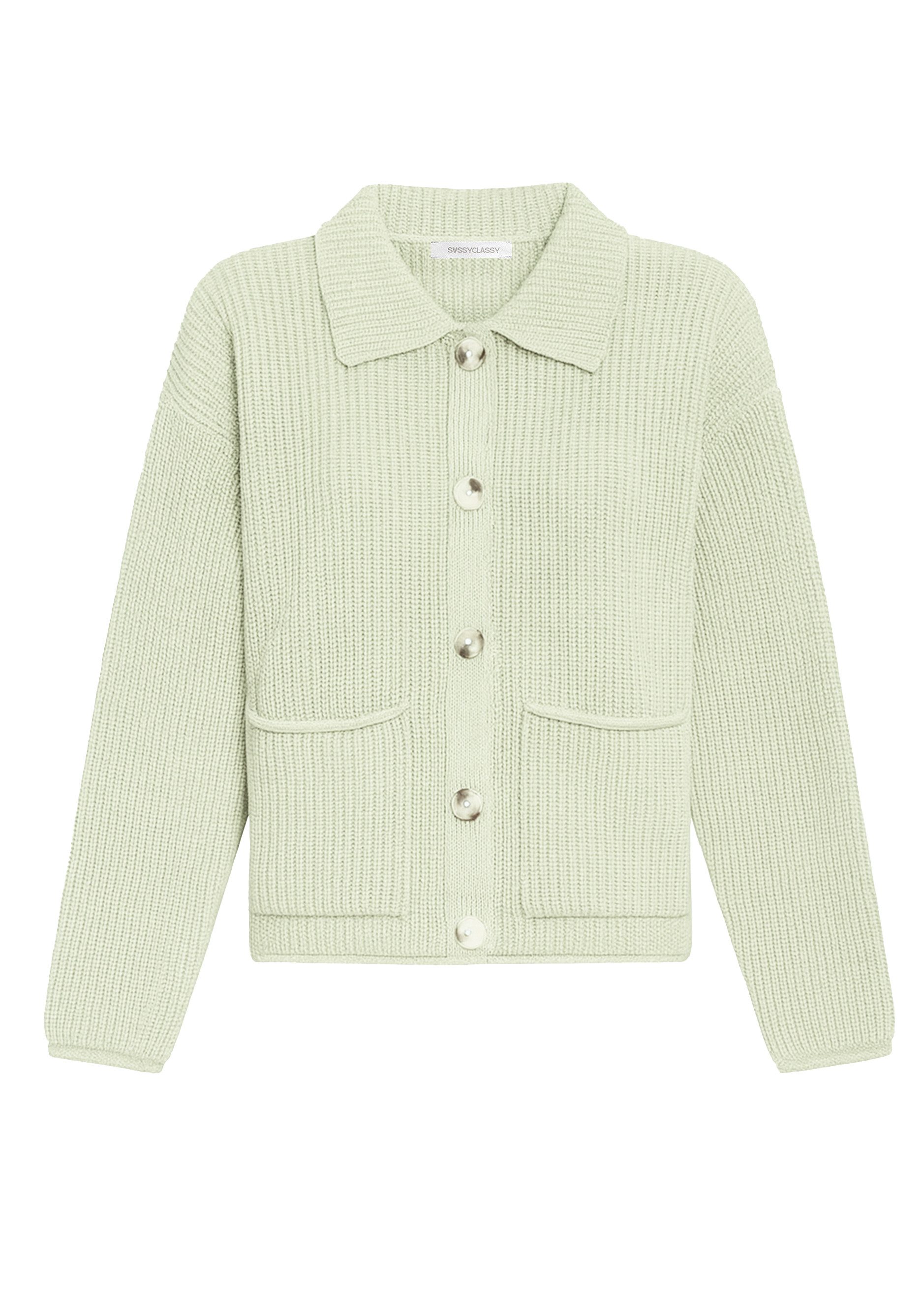 SASSYCLASSY Cardigan Oversize Strickjacke Damen mit Kragen Elegant Lässiger Cardigan aus hochwertigem Grobstrick mit markanten Knöpfe