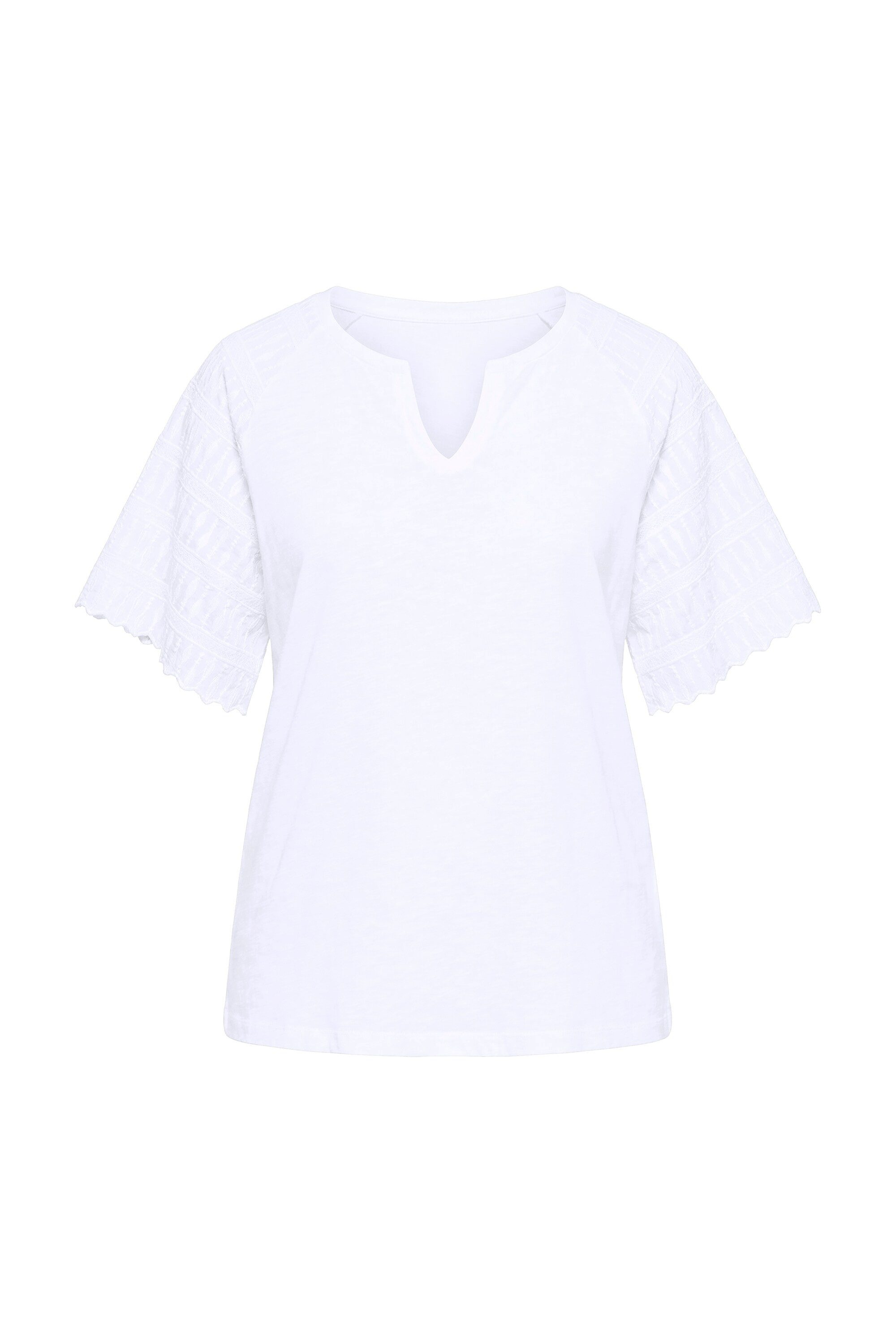 Ulla Popken T-Shirt T-Shirt Stickerei Tunika-Ausschnitt Halbarm