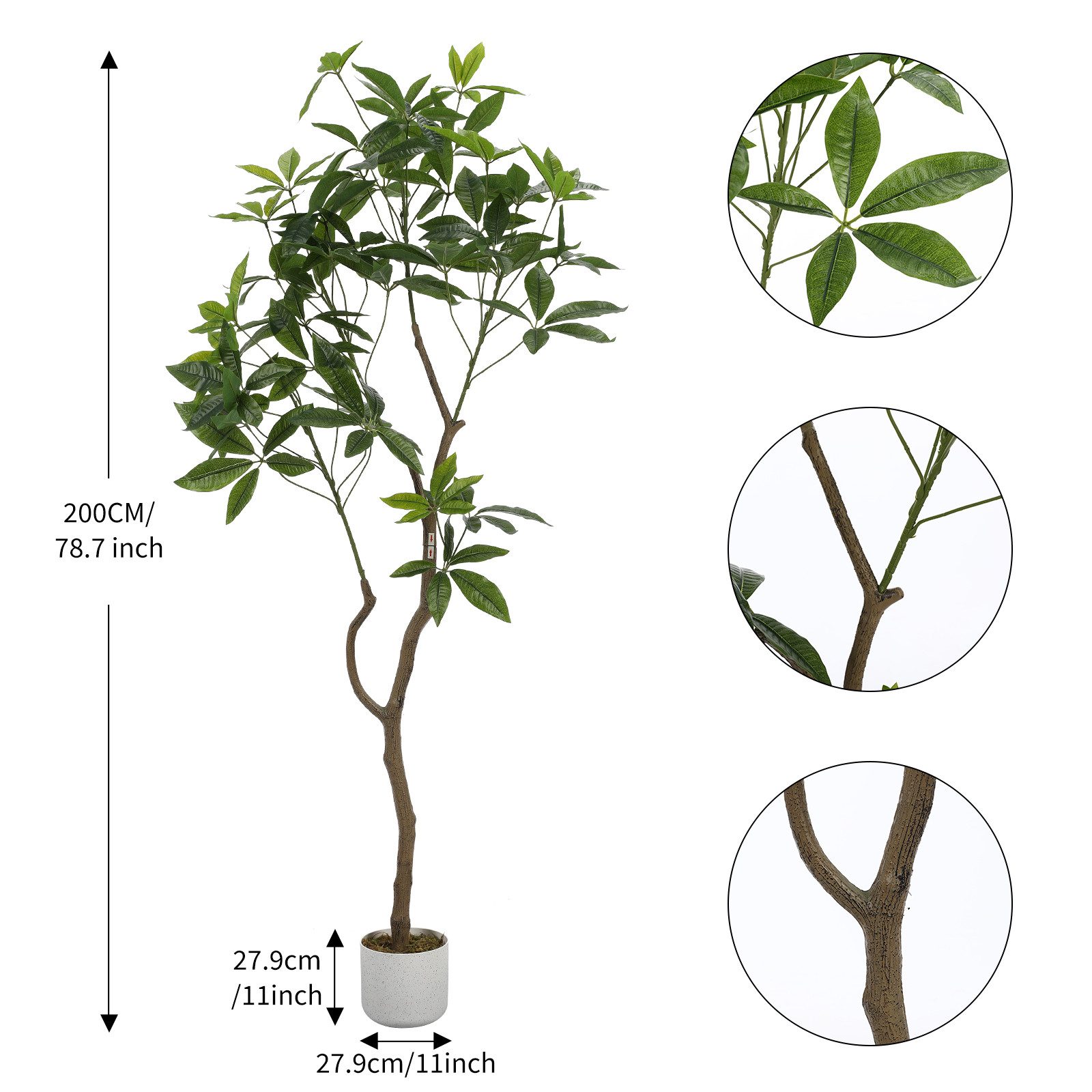 GarveeMore Zimmerpflanze Künstlicher Schefflera-Baum 160cm/200cm Künstliche Pflanzen, Künstlicher Schefflera-Baum für Zuhause, Büro, Wohnzimmer – Bild 2 von 5