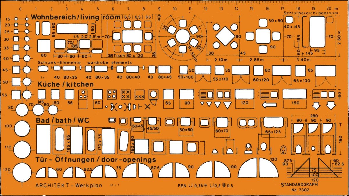 STANDARDGRAPH Zeichenschablone Zeichenschablone Architekt Werkplan 225x125