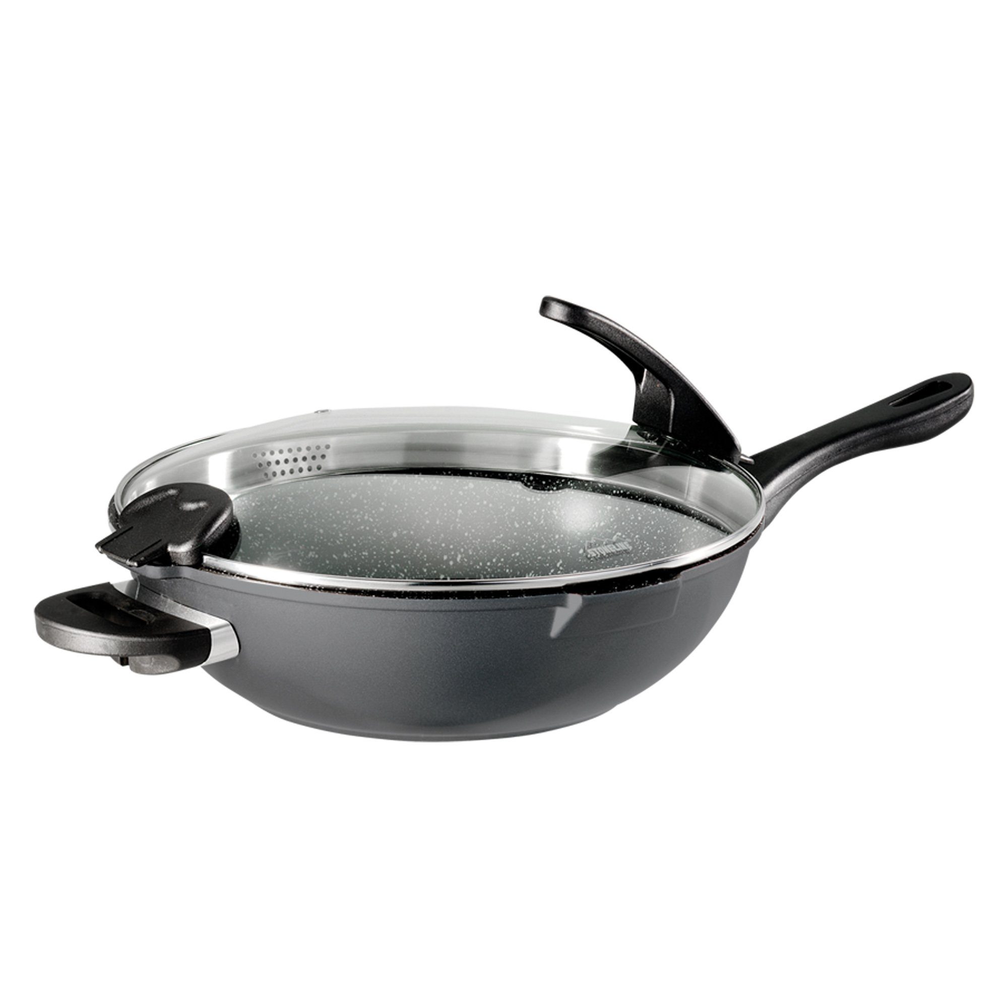 STONELINE Wok, Aluminiumguss (2-tlg), mit echten Steinpartikeln, induktionsgeeignet, Designed in Germany