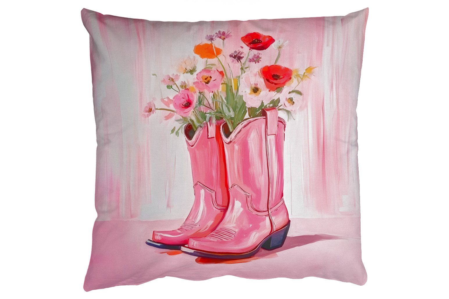 MuchoWow Dekokissen Rosa - Blumen - Cowboy, Zierkissen mit Kissenfüllung, Deko, Sofakissen, 50x50 cm