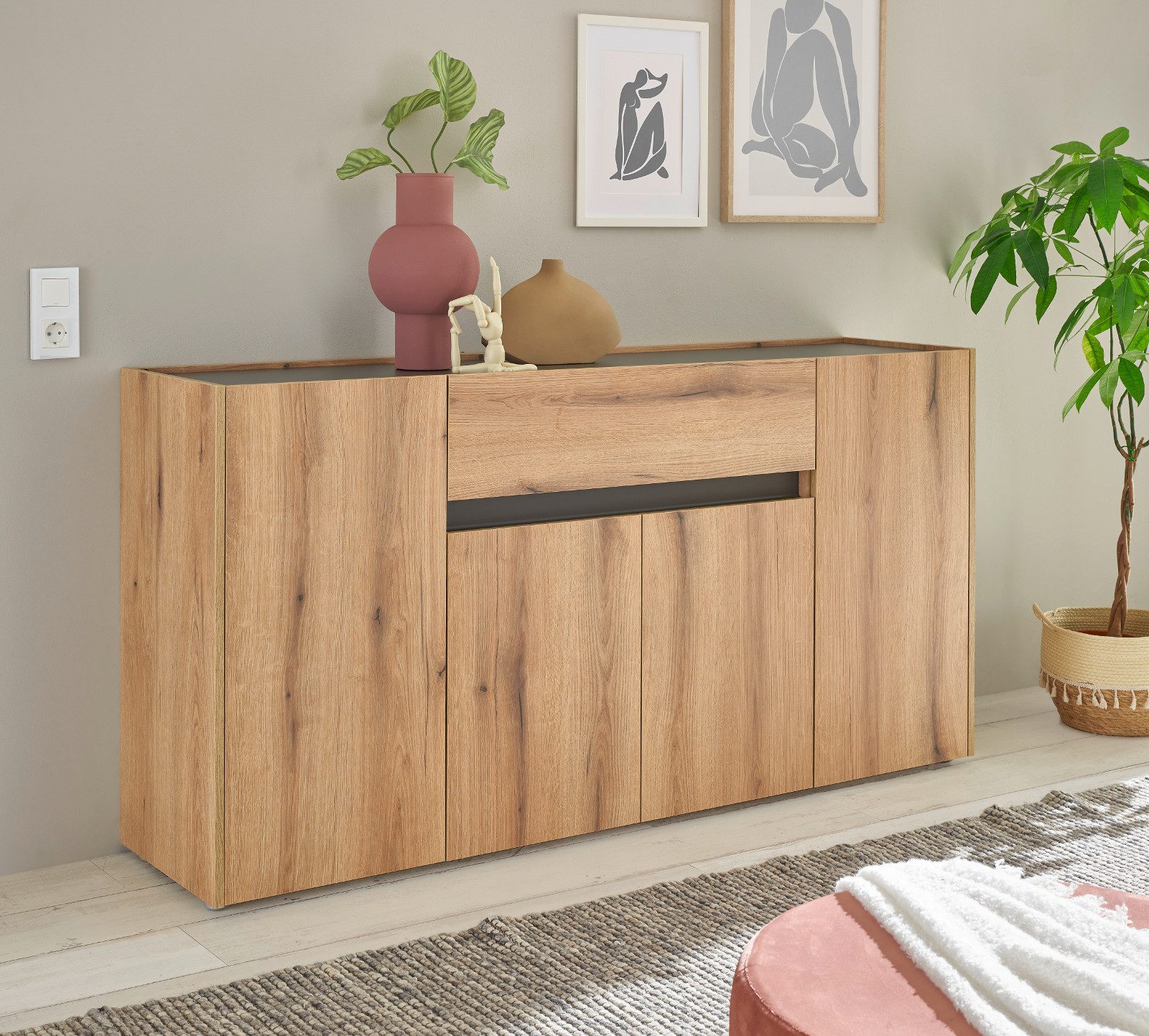 Furn.Design Sideboard Center (Anrichte in Evoke Eiche mit grau, 170 x 87 cm), 4-türig