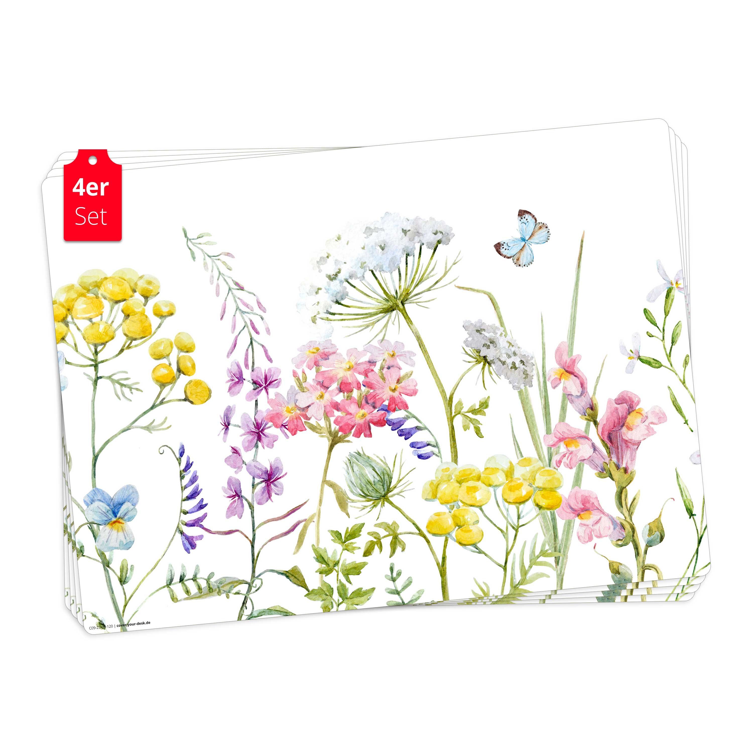 Tischsetmacher Platzset Tischset, Platzset abwaschbar - Blumenwiese Aquarell bunt, (aus erstklassigem Vinyl, 4-St., 44 x 32 cm / bunt), Made in Germany