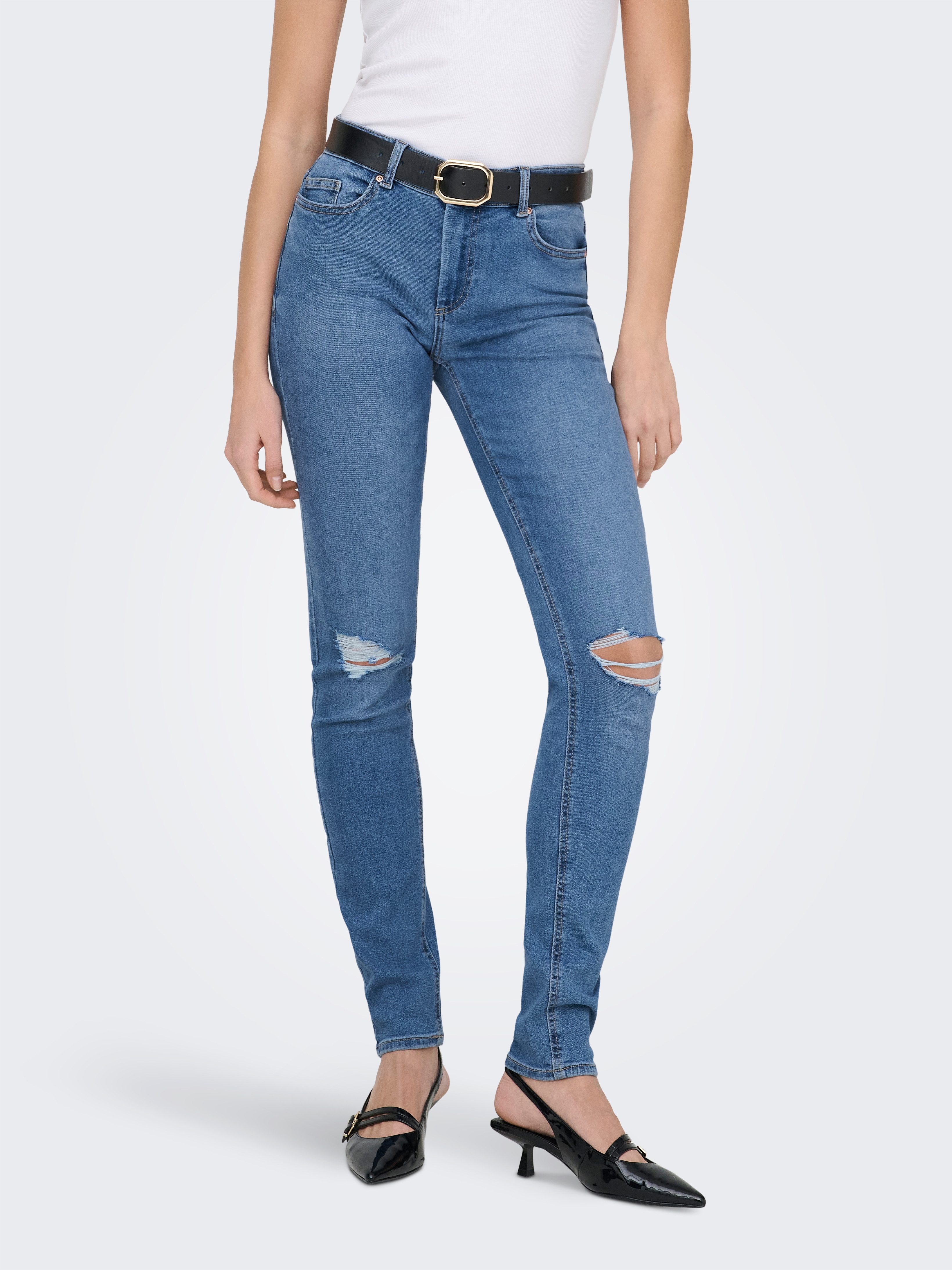 ONLY Skinny-fit-Jeans ONLSUMI MID WAIST KNEE DES SK DNM BOX Destroyed Effekte