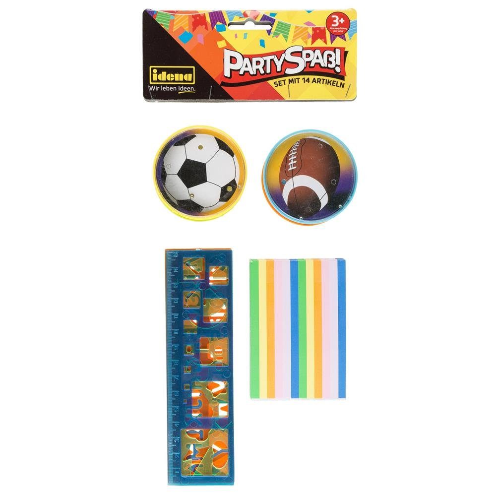 Idena Spielesammlung Partyspaß Set mit 14 Artikeln, (4x Geduldspiele, 6x Notizblöcke, 4x Lineale) Mitgebsel