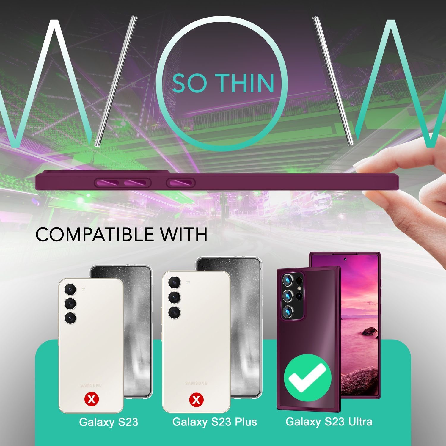 Nalia Smartphone-Hülle Samsung Galaxy S23 Ultra 17,3 cm (6,8 Zoll), Hybrid Hülle Semi-Transparent Matt / 2x Display- & Kameraschutz / Case – Bild 4 von 5